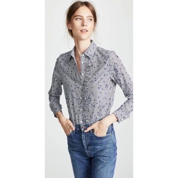 EQUIPMENT Jesper Star Striped Poplin Blouse Top Button Down Shirt X-Small - Picture 5 of 16